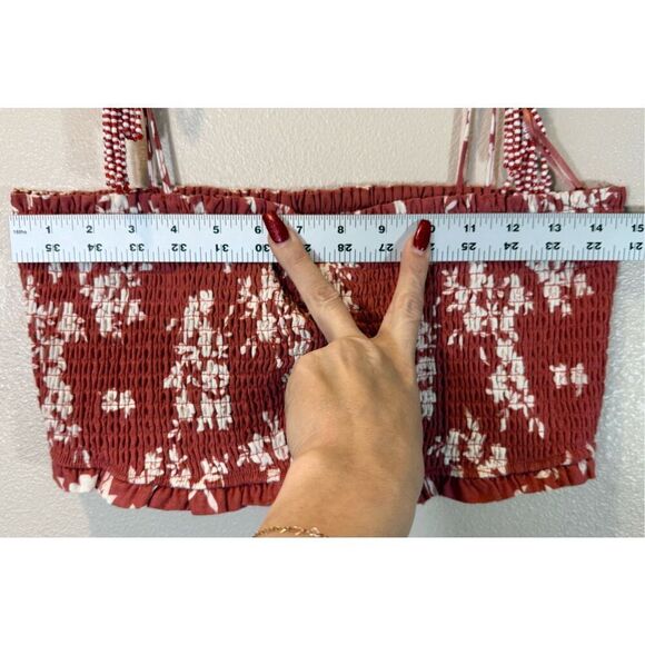 NWT House of Harlow 1960 Linen Spaghetti Strap Terracotta Smock Crop Top Medium - Picture 9 of 10